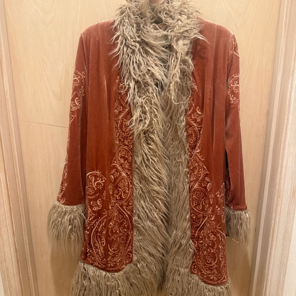 Free People Rust and Beige Teddy Jacket